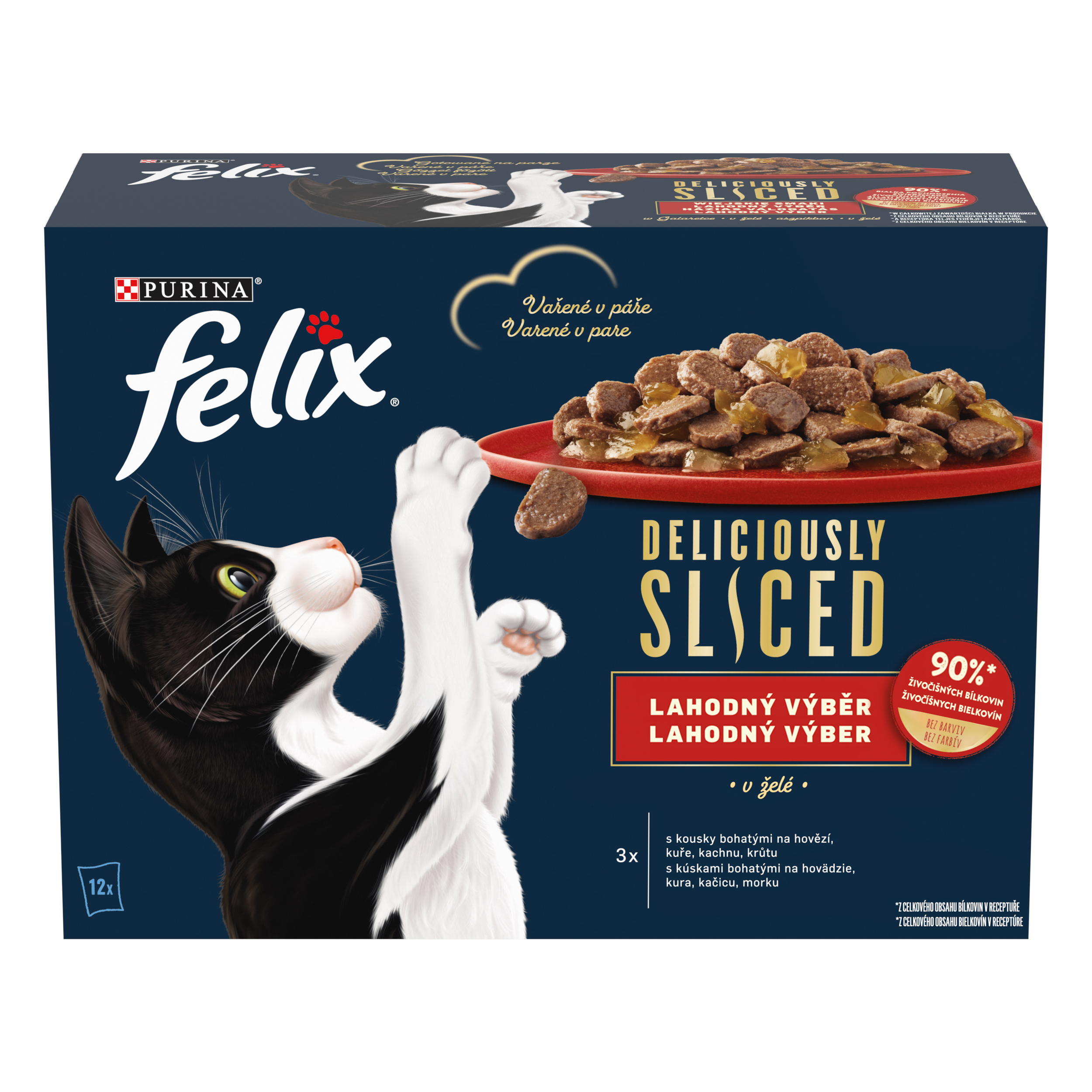 Felix Felix Deliciously Sliced kapsičky pre mačky hovädzie, kura, kačica, morka v želé 12×80 g