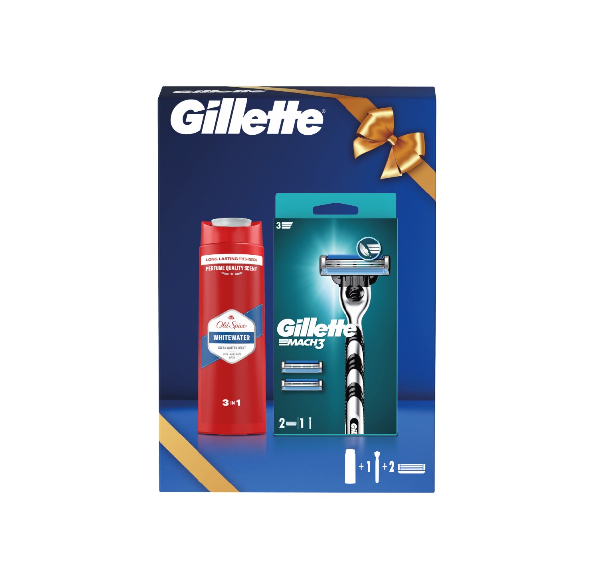 Gillette Gillette darčeková sada Mach3: pánsky holiaci strojček, 2 náhradné hlavice + Old Spice Whitewater 3v1 250 ml
