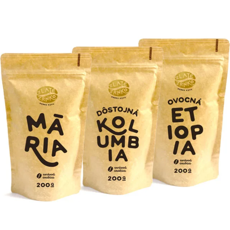 Zlaté Zrnko Káva Zlaté Zrnko – Spoznaj 3 kávy na filtrovanú 600g (Mária, Kolumbia, Etiópia)